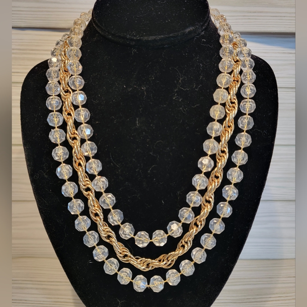 Vintage 1976 Sarah Coventry Golden Ice 3 Strand Lucite Gold Tone Necklace